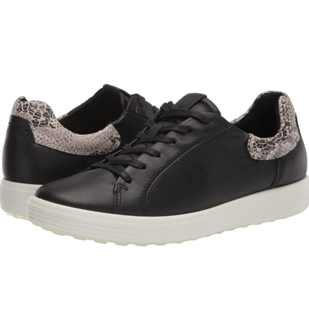 Ecco Womens Soft 7Street Sneaker 40 (9-9.5) Extra Width Black‎ Snakeskin Leather